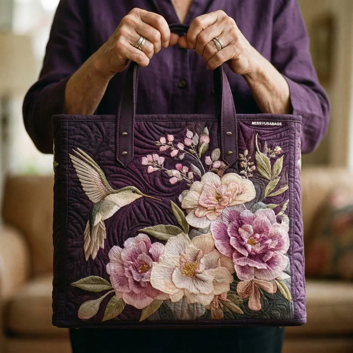 Sac Artisanal Matelassé - Colibris et Orchidées